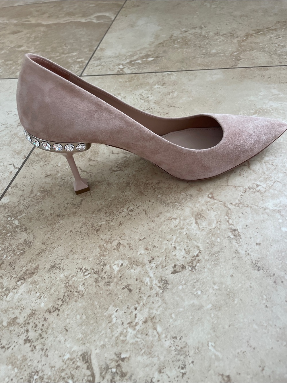Miu Miu nude Suede Pointed Toe with Crystal-Embellished Heel